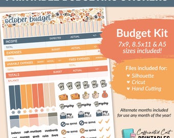 PRINTABLE Budget Kit (7x9, 8.5x11, A5 sizes included) - 217 October Amber & Rust - Budget Stickers
