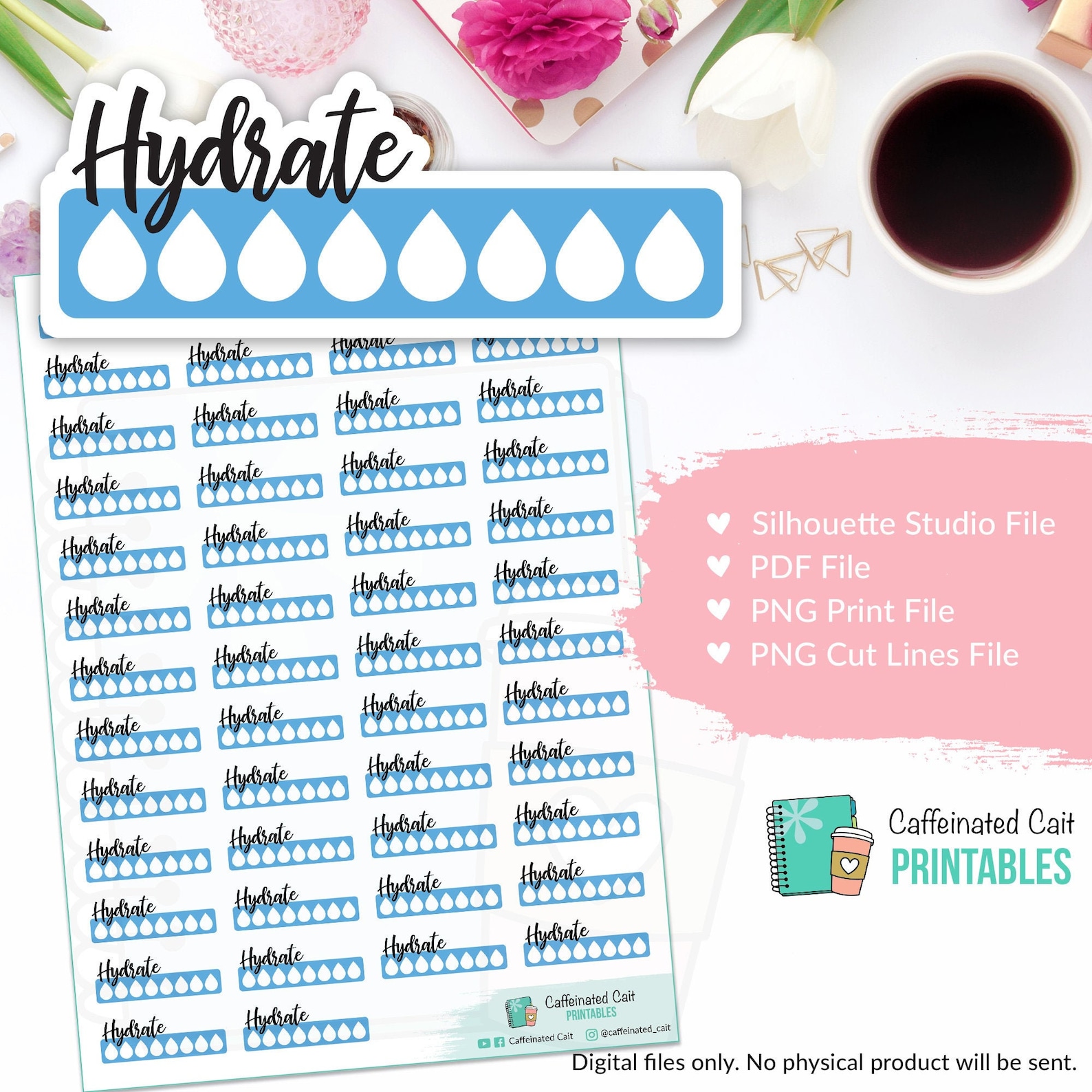 Hydrate Planner Stickers PRINTABLE - Etsy