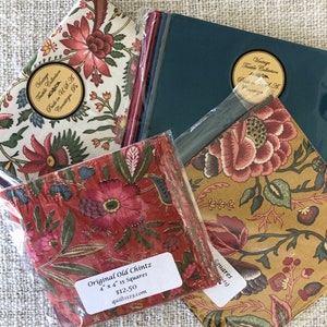 Vintage Cotton chintz Squares 5” x 5”, original old chintz 4” x 4”, various prints and solids