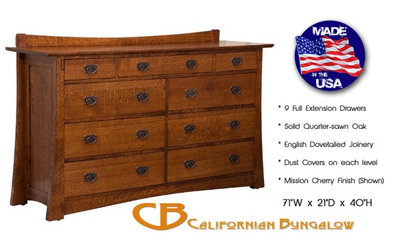 Arts Crafts Mission Bungalow Solid Oak 9 Drawer Dresser Etsy