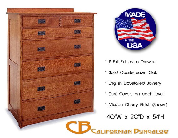 Arts Crafts Mission Style Solid Oak 7 Drawer Chest Bureau Etsy