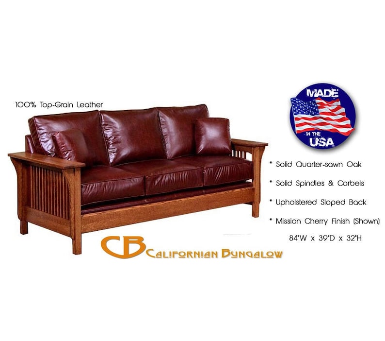 Classic Mission Arts & Crafts Upholstered Leather Sofa Etsy