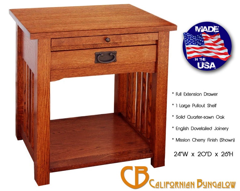 Arts & Crafts Mission Style Solid Oak 1 Drawer Nightstand Etsy