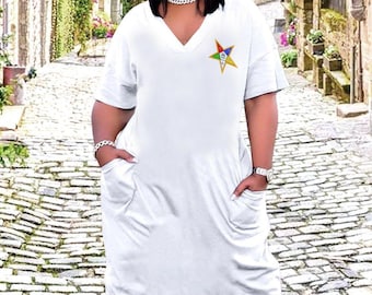 OES // Eastern Star // Sorority // Sisterhood // Chapter // PHA // Fraternity // White Baggy Dress with Pockets