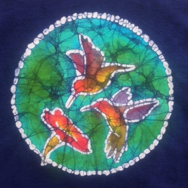 Batik T Shirt, Batik Art, Batik Hummingbird and Flower T-Shirt, Hummingbird T-Shirt, Batik Art T-Shirt