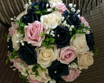 Home Garden Wedding Flowers Bridesmaids Medium Posy Bouquet Navy Blush Pink 19 99 Wedding Supplies