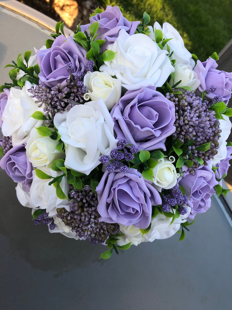 Bridal Posy Bouquet in Lilac and White Roses With Lilac Gyp Etsy