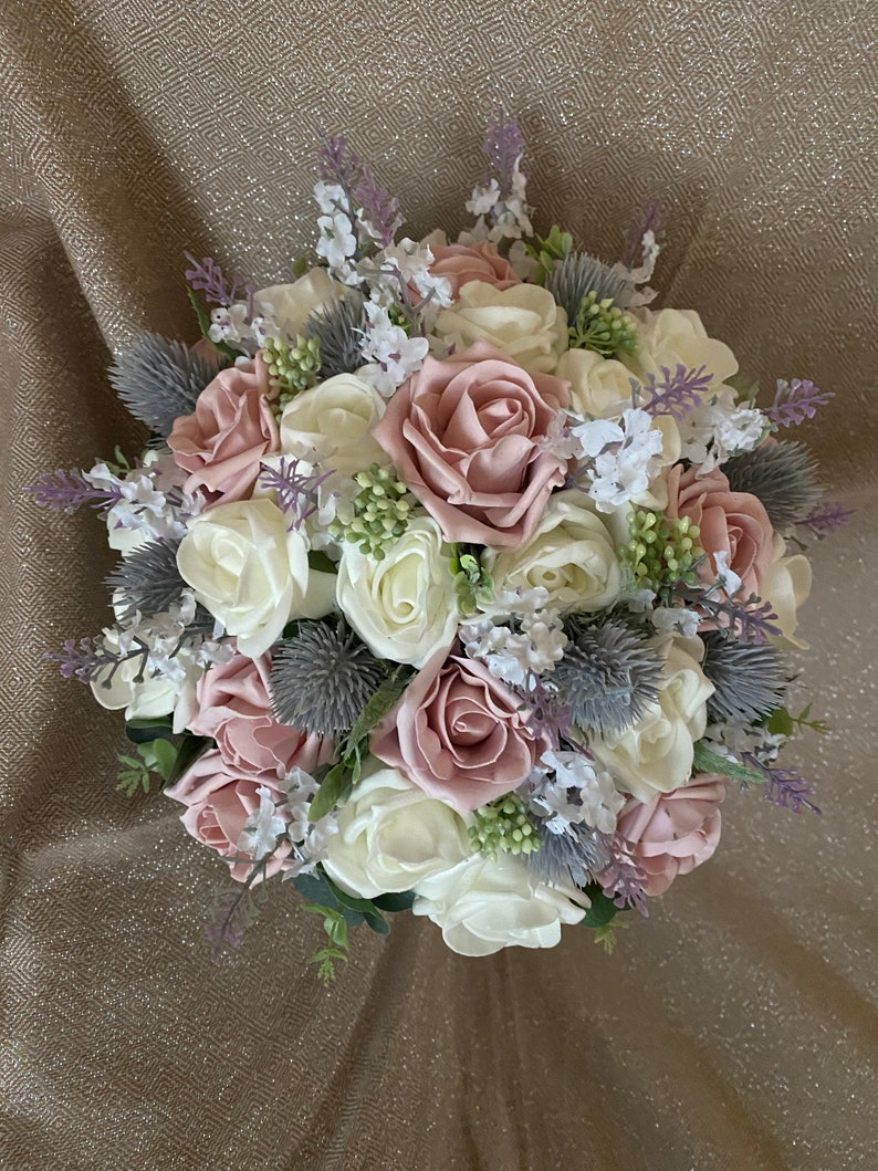 Wedding Ex Large Posy Bouquet White Lavender & Blush Pink Blue Etsy