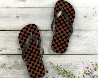 Checkered Flip Flops, Plaid Checker Sandals, Custom Flip Flops, Checkerboard Beach Shoes, Checkered Pattern Beachware