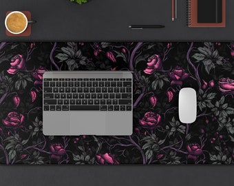 Pastel Purple Gothic Roses Desk Mat Gaming, Floral Desk Mat Aesthetic, Goth Witch Large Computer Desk Pad Victorian Cottagecore Mouse Pad