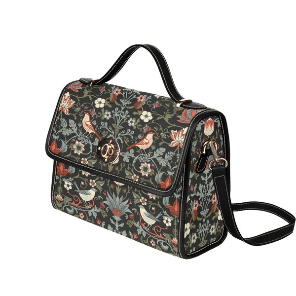 Enchanted Forest Vintage Birds Flowers Satchel Bag, Cottagecore Floral Tote Bag Aesthetic, Canvas Crossbody Bag, Boho Handbag, Retro Purse