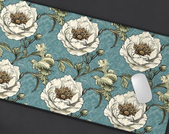 Art Nouveau Floral Desk Mat: William Morris Style Botanical Keyboard Pad