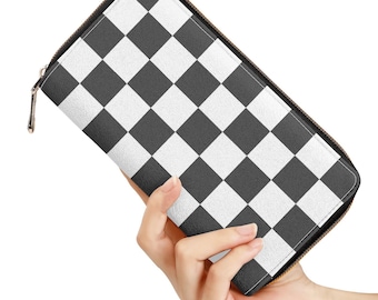 Black and White Check Wallet, Checkered Vegan Leather Wallet, Chessboard Coin Purse, Retro Checker Checkerboard Aesthetic Clutch, Harajuku
