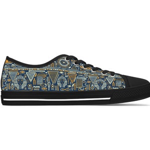 Ancient Egypt Ornament Women&#39;s Sneakers, Tribal Art Low Top Sneakers, Egyptian Retro Ethnic Canvas Shoes, Ancient Deity Cute Trainers