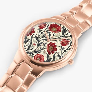 William Morris Inspired Floral Watch – Rose Gold and Silver Stainless Steel, Vintage Art Nouveau Flowers Watch, Elegant Jewelry Gift for Her Rose Gold