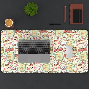 Kawaii Food Bear Desk Mat Gaming, Japanese Desk Mat Aesthetic, Large Small Computer Desk Pad, Keyboard Mat