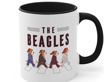 The Beagles Mug, Funny Beagles on Abbey Road Mug, Dog Coffee Mug, Cute Beagle Accent Coffee Mug with Color Inside, Beagle Gifts