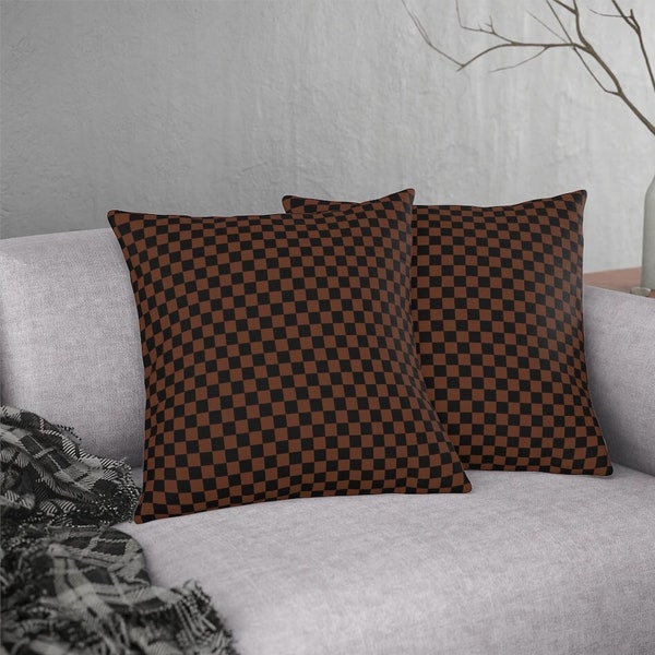 Checkered Waterproof Outdoor and Indoor Pillows, Plaid Checker Square Pillow, Checkerboard Decorative Cushion