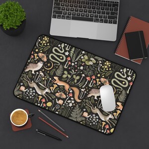 Cottagecore Forest Animals Mushrooms Desk Mat Gaming, Boho Witchy Gothic Aesthetic, Fairy Woodland Large Computer Desk Pad, Keyboard Mat image 4