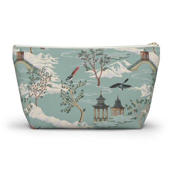 china makeup travel bag Vintage Chinoiserie Makeup Bag, Accessory Pouch With T-bottom, Chinese  Pagoda Cosmetic Travel Bag, Asian Zipper Pouch, Floral Pencil Case