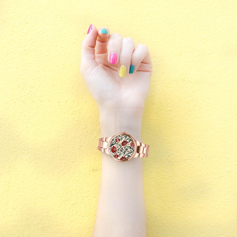 William Morris Inspired Floral Watch – Rose Gold and Silver Stainless Steel, Vintage Art Nouveau Flowers Watch, Elegant Jewelry Gift for Her Bild 4