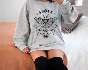 Luna Moth and Mushrooms Sweatshirt: Celestial Gothic Sweater