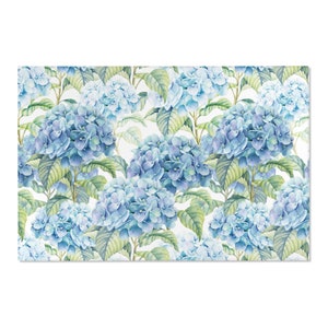 Blue Hydrangea Flower Rug, Floral Area Rug, Bedroom Rug Aesthetic, Small Cute Rug Runner, Botanical Watercolor Artistic Rug for Living Room
