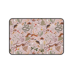 Cottagecore Magic Forest Animals Mushrooms Desk Mat Gaming, Boho Desk Mat Aesthetic, Fairy Woodland Computer Desk Pad, Witch Keyboard Mat image 10