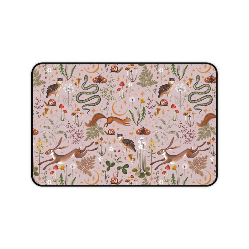 Cottagecore Magic Forest Animals Mushrooms Desk Mat Gaming, Boho Desk Mat Aesthetic, Fairy Woodland Computer Desk Pad, Witch Keyboard Mat image 10
