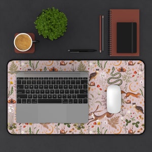 Cottagecore Magic Forest Animals Mushrooms Desk Mat Gaming, Boho Desk Mat Aesthetic, Fairy Woodland Computer Desk Pad, Witch Keyboard Mat 12" × 22"
