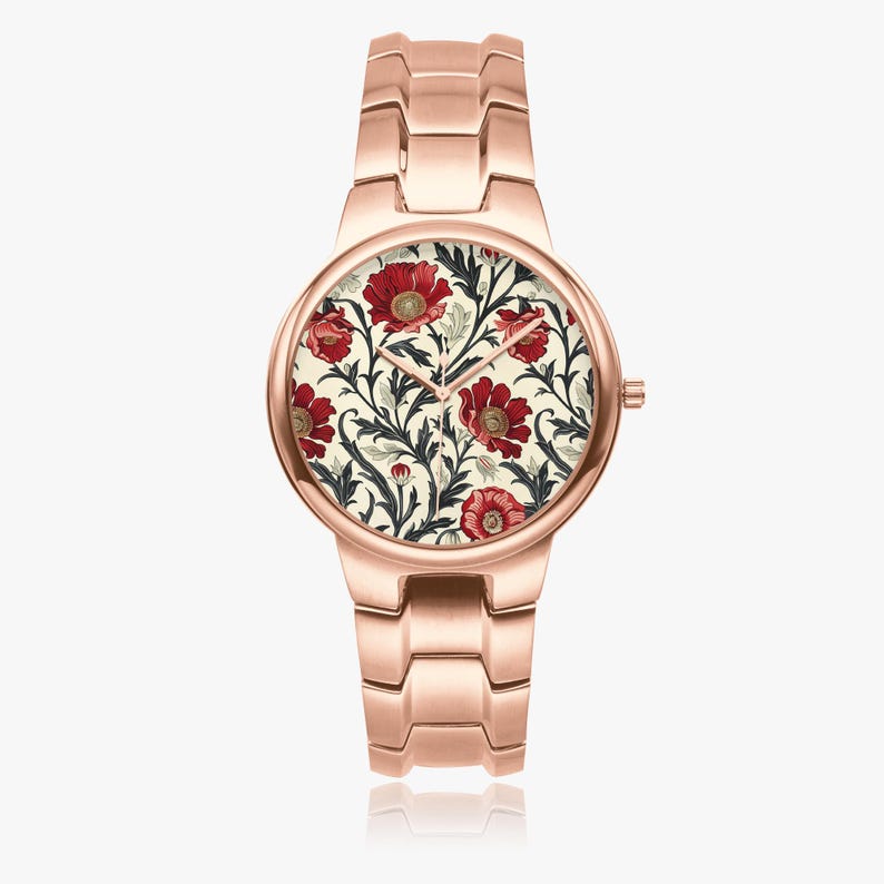 William Morris Inspired Floral Watch – Rose Gold and Silver Stainless Steel, Vintage Art Nouveau Flowers Watch, Elegant Jewelry Gift for Her Bild 1