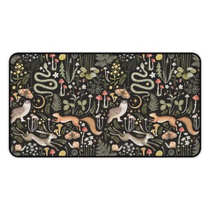 Cottagecore Forest Animals Mushrooms Desk Mat Gaming, Boho Witchy Gothic Aesthetic, Fairy Woodland Large Computer Desk Pad, Keyboard Mat image 2