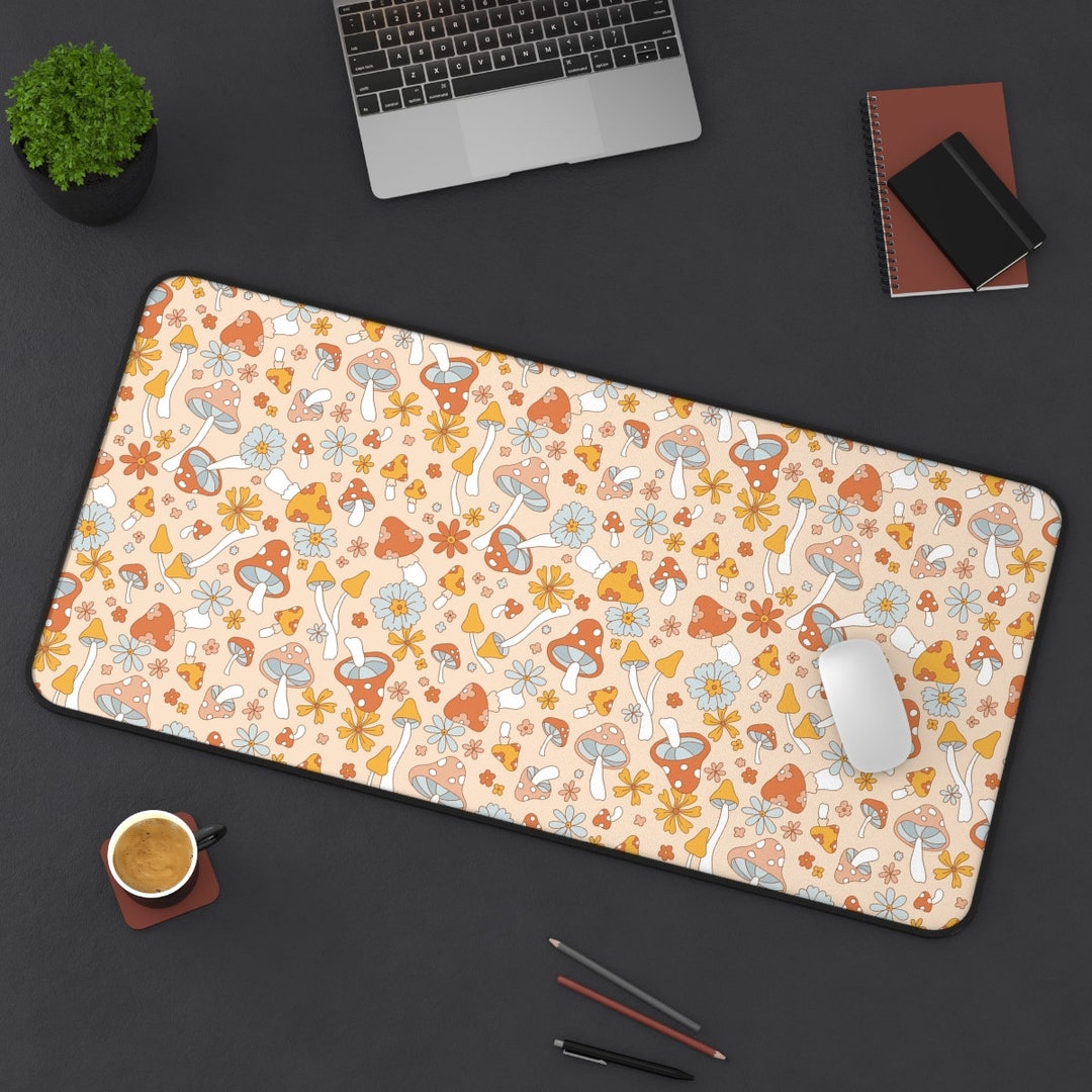 Retro Hippie Floral Mushrooms Desk Mat Gaming, Boho Desk Mat Aesthetic ...