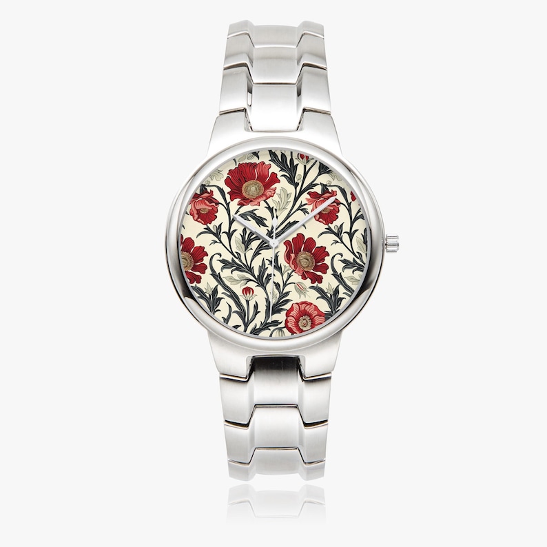 William Morris Inspired Floral Watch – Rose Gold and Silver Stainless Steel, Vintage Art Nouveau Flowers Watch, Elegant Jewelry Gift for Her Bild 8