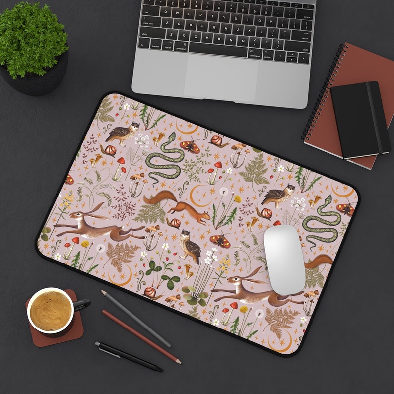 Cottagecore Magic Forest Animals Mushrooms Desk Mat Gaming, Boho Desk Mat Aesthetic, Fairy Woodland Computer Desk Pad, Witch Keyboard Mat image 9