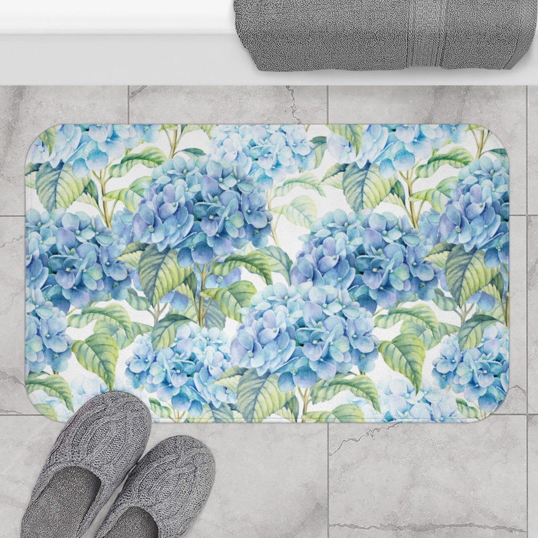 Cute Floral Bath Mat Blue Hydrangea Flowers Bath Mat Memory - Etsy