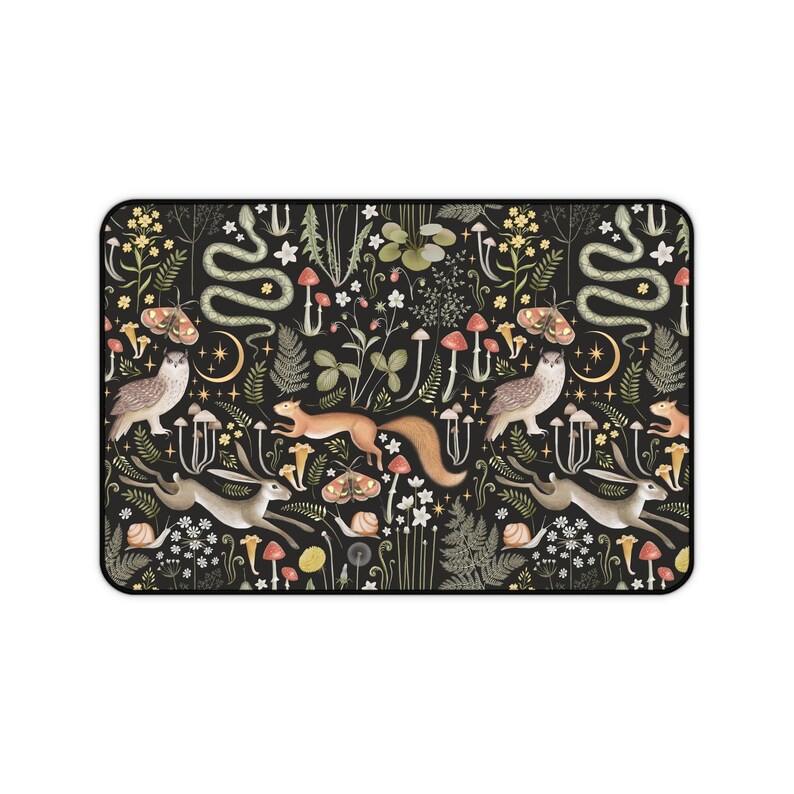 Cottagecore Forest Animals Mushrooms Desk Mat Gaming, Boho Witchy Gothic Aesthetic, Fairy Woodland Large Computer Desk Pad, Keyboard Mat image 10