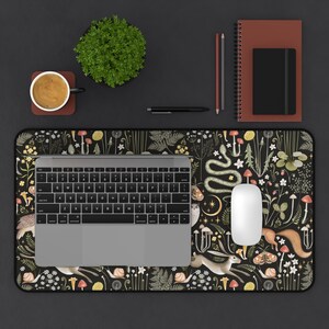 Cottagecore Forest Animals Mushrooms Desk Mat Gaming, Boho Witchy Gothic Aesthetic, Fairy Woodland Large Computer Desk Pad, Keyboard Mat 12" × 22"