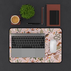 Cottagecore Magic Forest Animals Mushrooms Desk Mat Gaming, Boho Desk Mat Aesthetic, Fairy Woodland Computer Desk Pad, Witch Keyboard Mat 12" × 18"