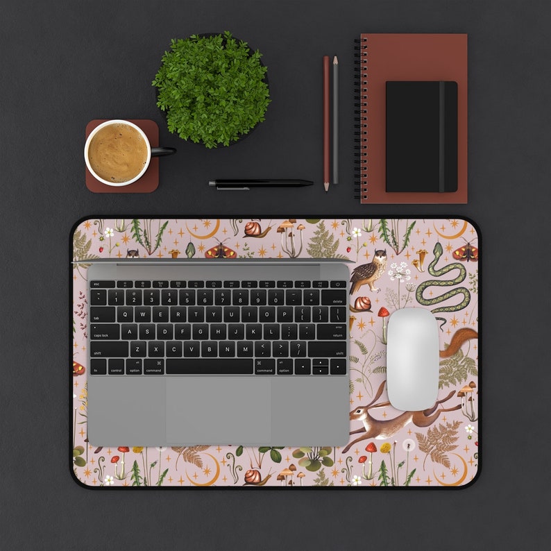 Cottagecore Magic Forest Animals Mushrooms Desk Mat Gaming, Boho Desk Mat Aesthetic, Fairy Woodland Computer Desk Pad, Witch Keyboard Mat 12" × 18"