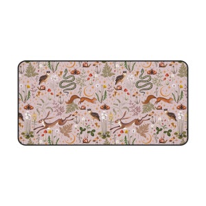 Cottagecore Magic Forest Animals Mushrooms Desk Mat Gaming, Boho Desk Mat Aesthetic, Fairy Woodland Computer Desk Pad, Witch Keyboard Mat image 4