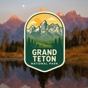 Pegatina del Parque Nacional Grand Teton, calcomanía para senderismo de montaña, recuerdo de la naturaleza de Wyoming, vinilo impermeable, regalos para senderistas, pegatina de Wyoming