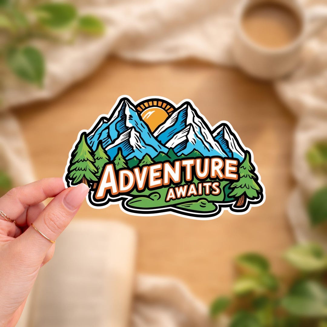 Adventure Awaits Sticker | Mountain Hiking Vinyl Decal | Outdoor Nature ...