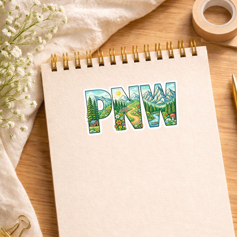 PNW Letter Sticker | Pacific Northwest Mountain Vinyl Decal for Laptop ...
