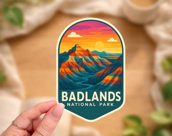 Sticker Nationaal Park Badlands | South Dakota zonsondergang vinyl sticker | Wandel- en reiscadeau