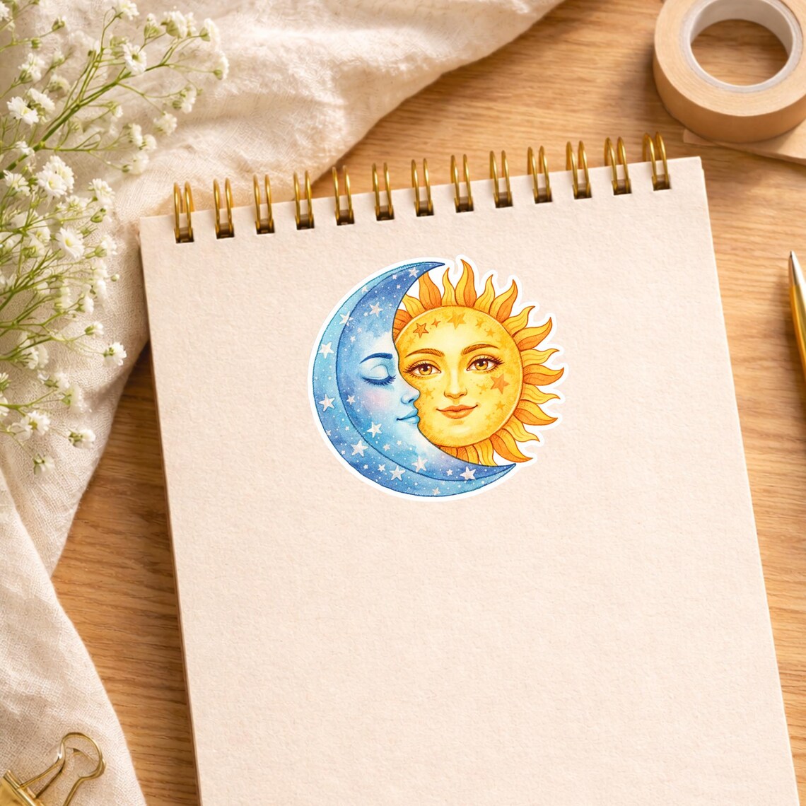 Sun and Moon Sticker, Celestial Sticker, Vintage Sun Moon Decal, Boho ...