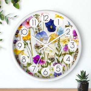 Blumen Wanduhr, Getrocknete Blumen Uhr, Blumenuhr, Gepresste Blume Uhr, Geschenk Idee, Uhr mit Nummer
