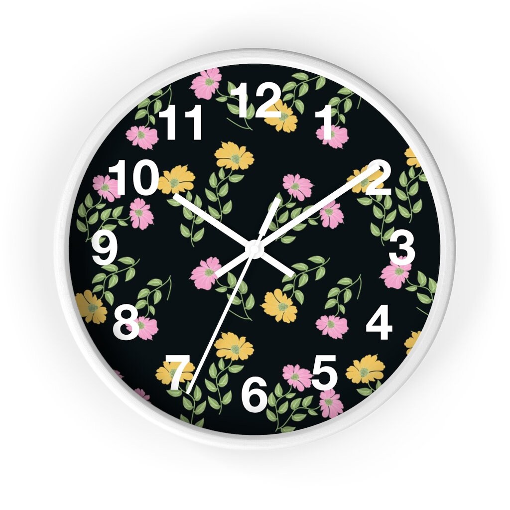 Floral Wall Clock Spring Design Boho Decor Clock Kitchen Etsy