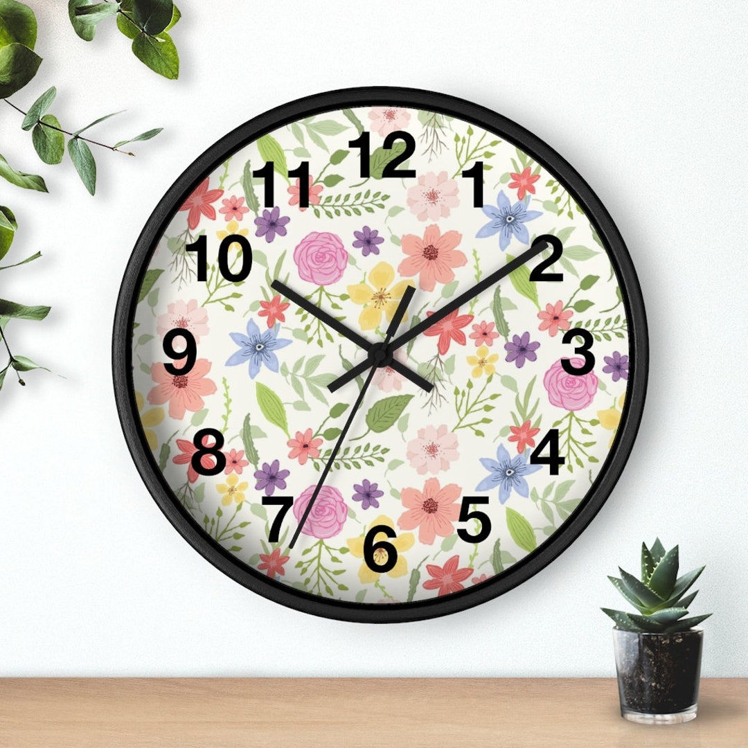 Floral Wall Clock Spring Design Boho Decor Clock Kitchen Etsy