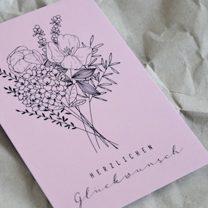 Postal "Parabéns" com buquê de flores, cartão exclusivo para cada ocasião